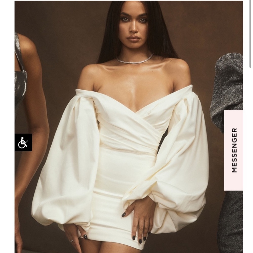 House of CB Carilyn Ivory Satin Balloon Sleeve Mini Dress